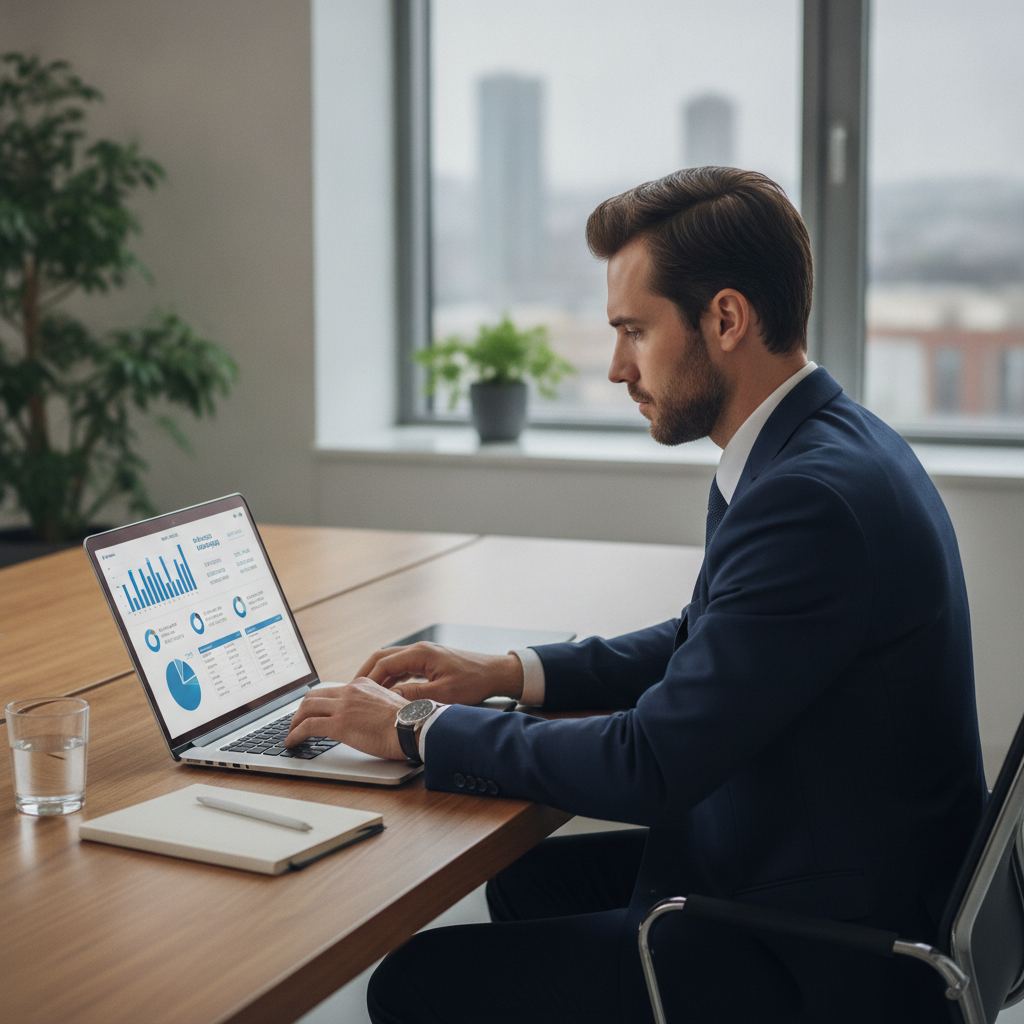 entrepreneur utilisant une banque en ligne professionnelle sur ordinateur