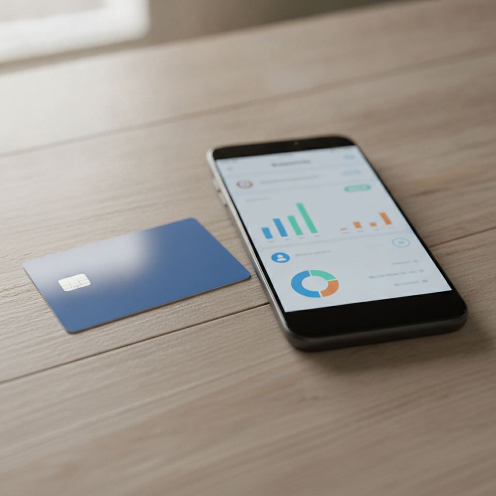 carte bancaire et application de banque en ligne sur une table