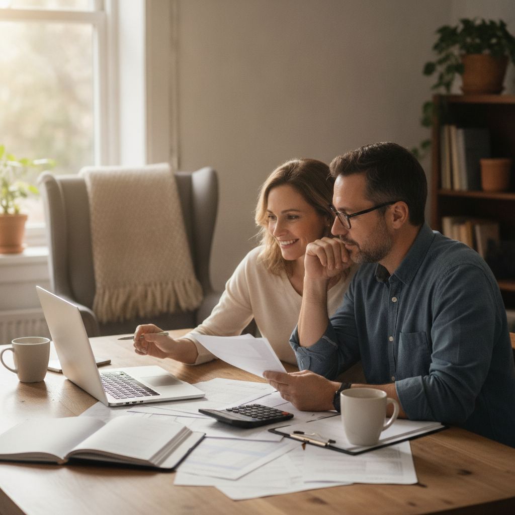 couple comparant les offres de banque en ligne à la maison