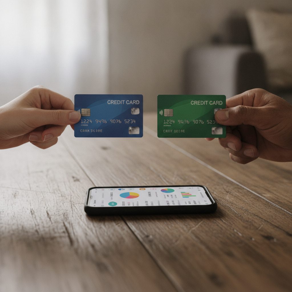 Deux cotitulaires avec leurs cartes bancaires du compte joint en ligne