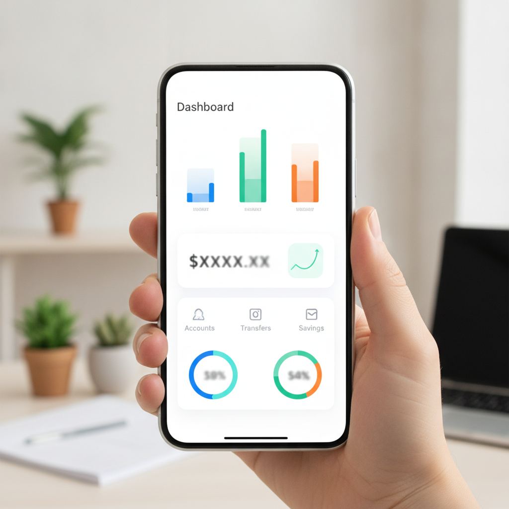 application bancaire mobile affichant un tableau de bord de compte