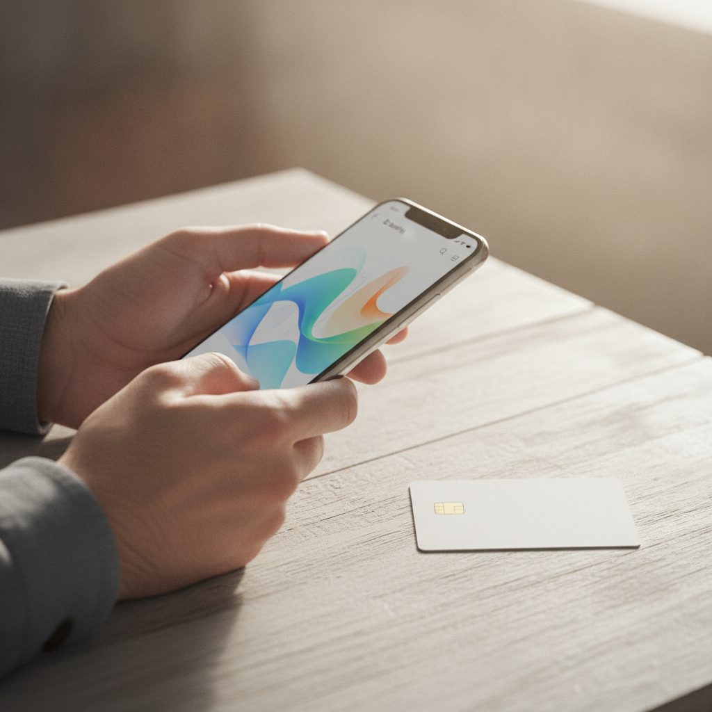 Application mobile bancaire et carte bancaire gratuite sur une table