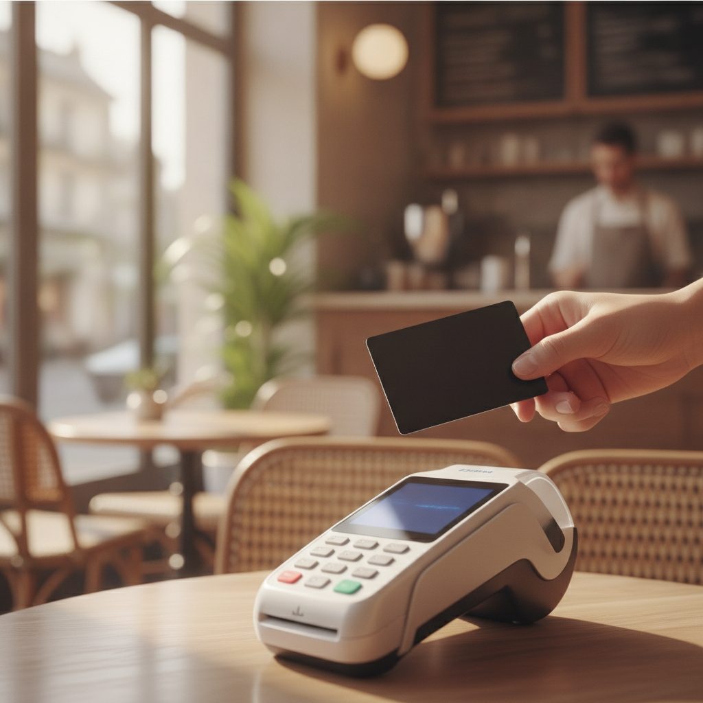 Paiement sans contact avec une carte bancaire gratuite dans un café