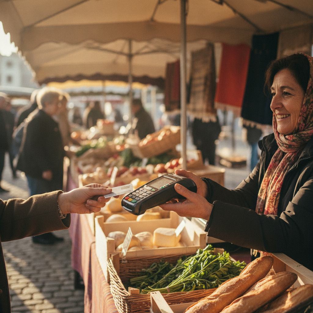 Encaissement par carte bancaire sur un marché avec un TPE mobile