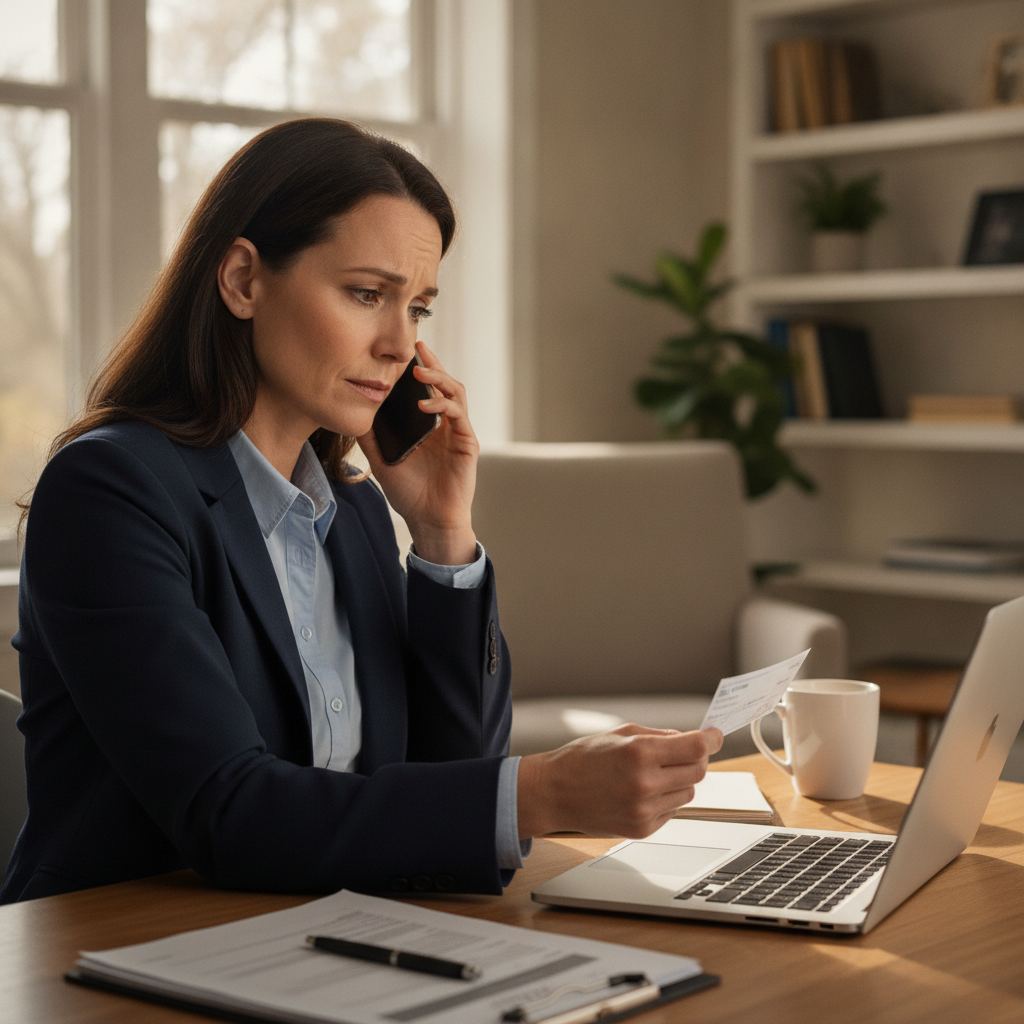 Personne appelant sa banque au téléphone pour vérifier un chèque de banque reçu