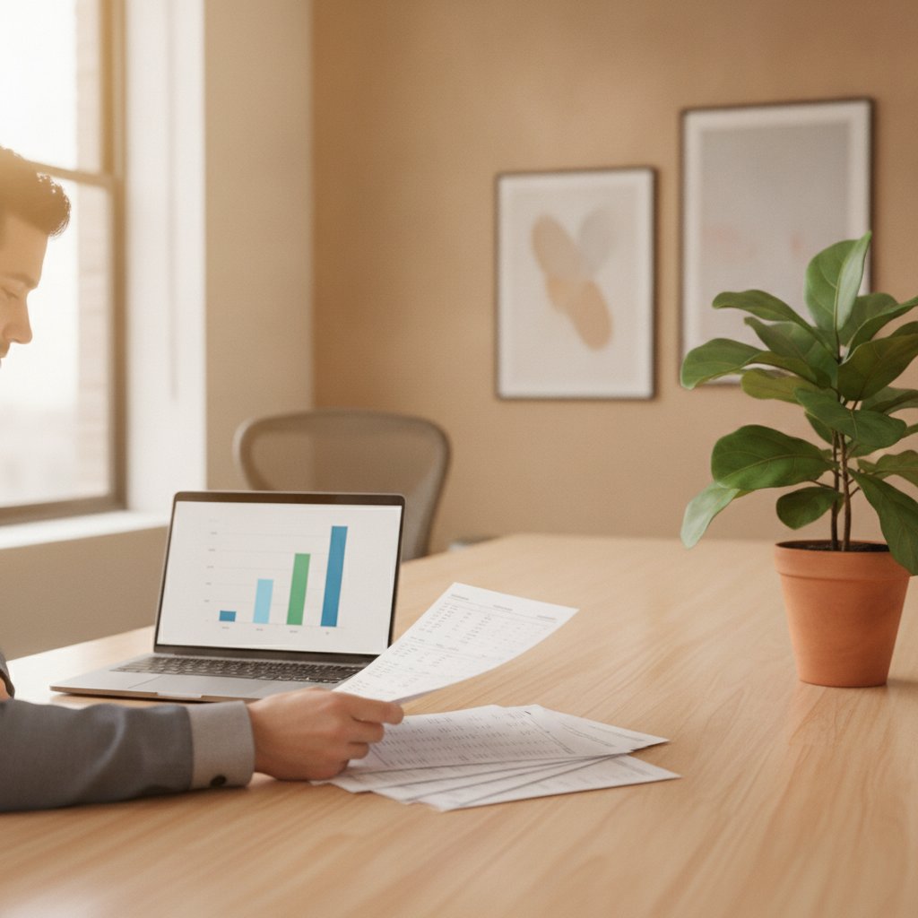 personne comparant les critères d'une banque éthique sur son bureau