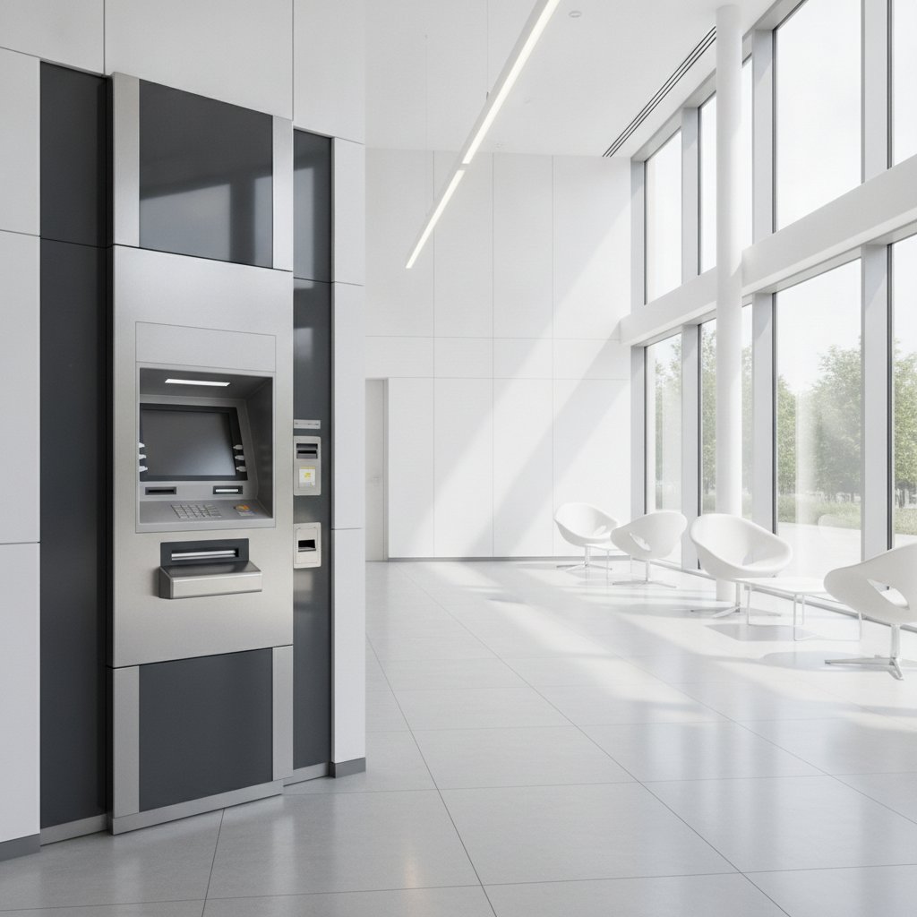 Automate de depot d'especes dans une agence bancaire francaise moderne