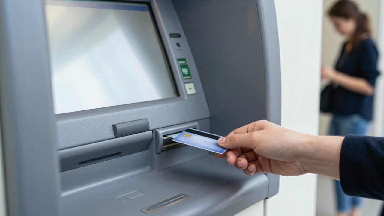 Insertion d'une carte bancaire dans un distributeur pour l'activer